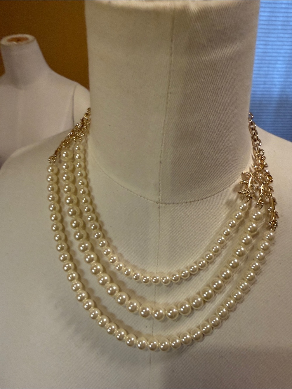 J. Crew Factory Cream Pearl Multi-Strand Necklace with Gold Accents